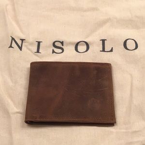 Nisolo brand leather Brewer Wallet, tobacco brown